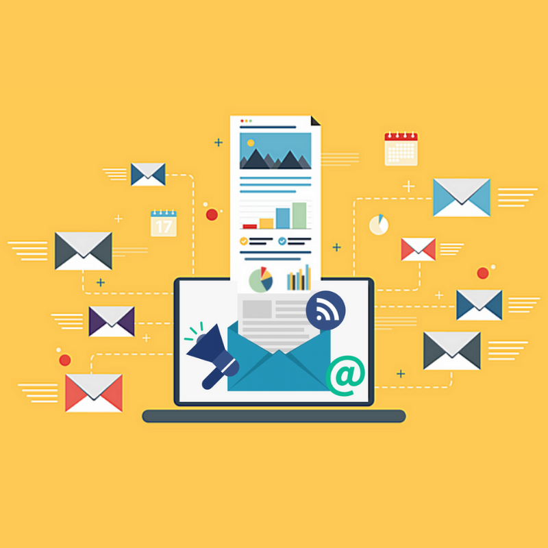 illustration of marketing emails sent to multiple directions