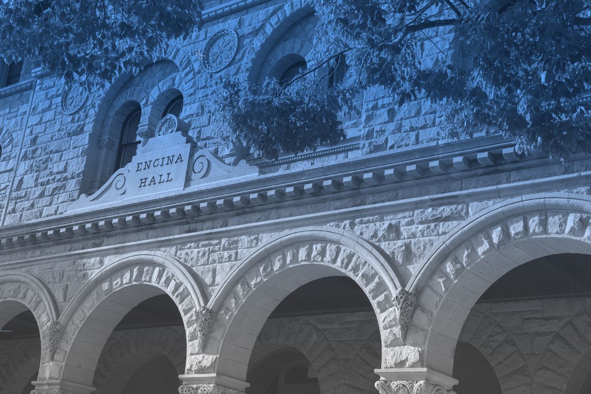 Facade of Stanford University's Encina Hall