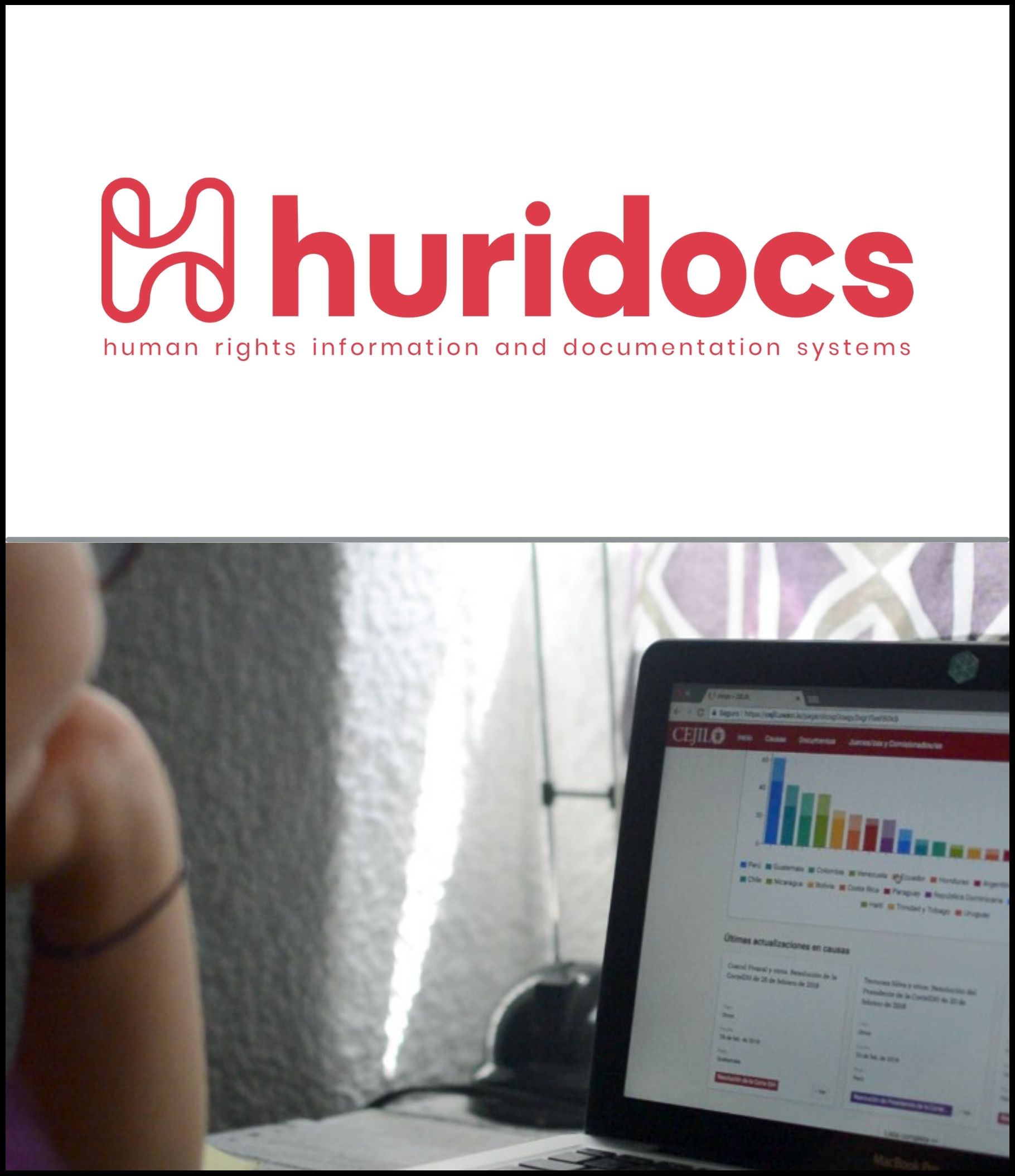 Logo of HURIDOCS and a screenshot of its 2018-20 strategy dcoument