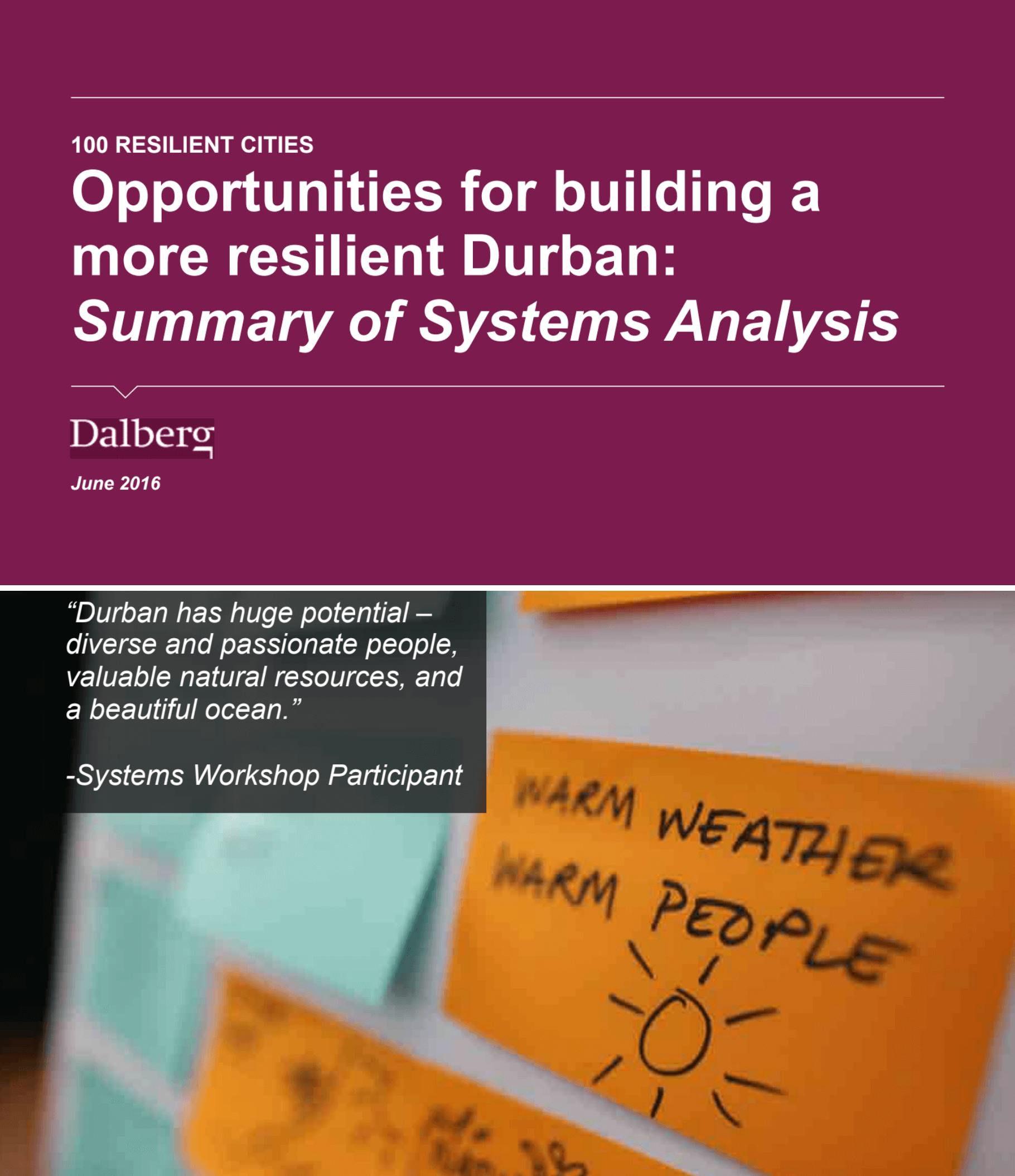 Cover of the report 'Opportunities for building a more resilient Durban: Summary of Systems Analysis'