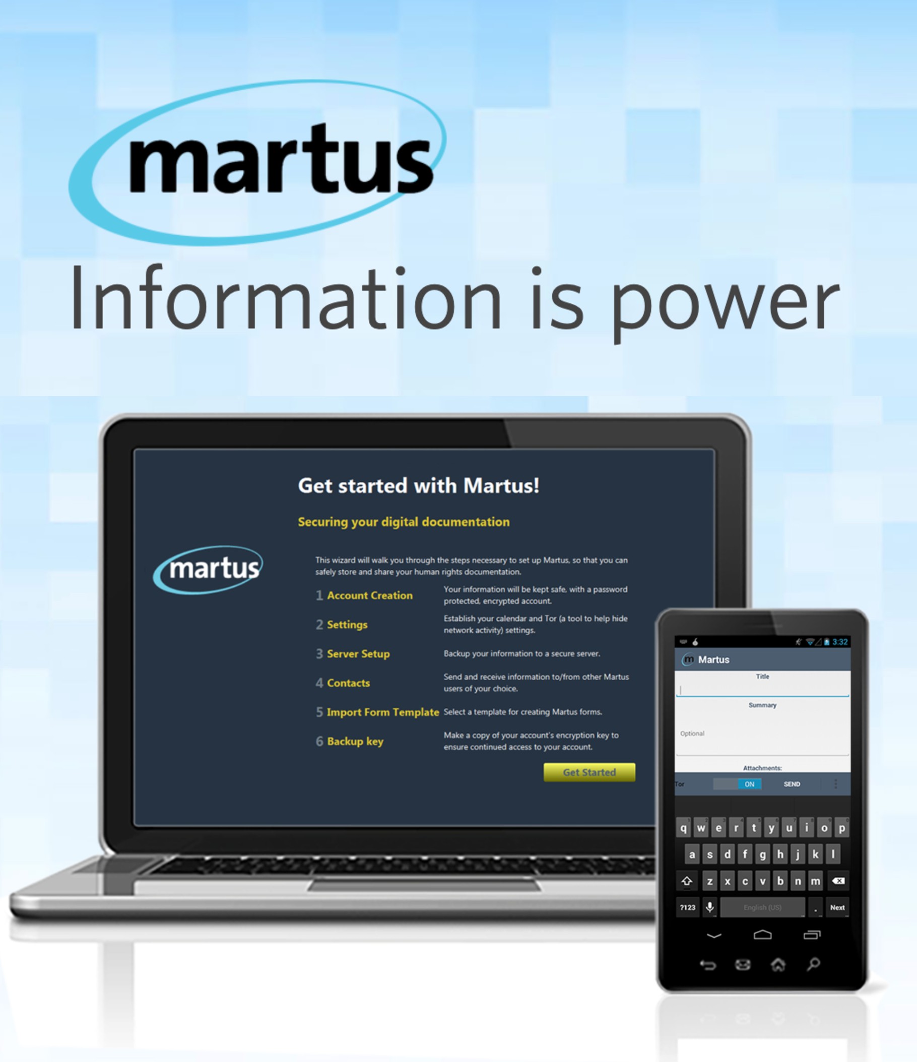 The app Martus shown on a desktop and a mobile phone